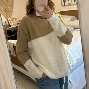 THML ribbed knit sweater cozy & fluffy oversized small cream taupe mock neck